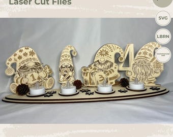 Laser Cut File Adventskerzen 4er 4mm, Adventskranz SVG, Weihnachtsdeko Holz, Laserdatei, LED Kerzen