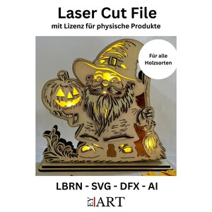 Archivo cortado con láser: Gnomo de Halloween, lámpara, multicapa