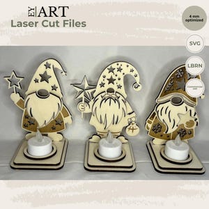 Laser Cut File Teelicht Wichtel 3er Set SVG | Laserdatei Weihnachten | Weihnachtsdeko | Teelichthalter | 4 mm Holz