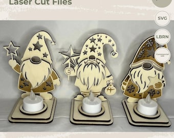 Laser Cut File Teelicht Wichtel 3er Set SVG | Laserdatei Weihnachten | Weihnachtsdeko | Teelichthalter | 4 mm Holz