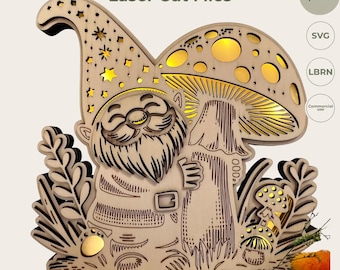 Laser cut file gnome mushroom lamp layered night light fall decor