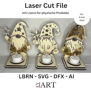 Laser Cut File Teelicht Wichtel 3er Set 4mm / Teelichthalter / Kerzenständer