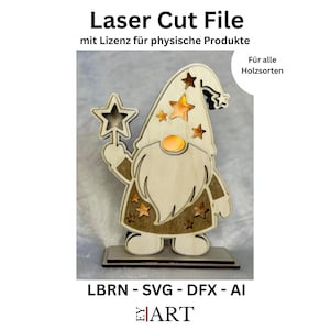 Laser Cut File Sternchenwichtel Christmas Gnome Lampe Weihnachtsdeko