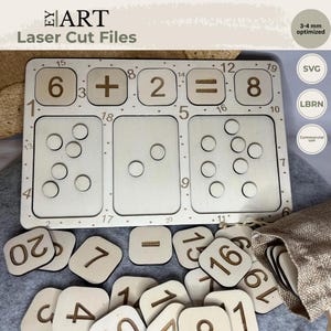 Juego de aprendizaje de matemáticas inspirado en Montessori, cortado con láser. Juguete de madera para aprender los números. Ábaco. Tablero de matemáticas Montessori. Archivo láser.