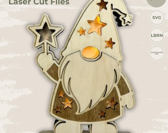 Christmas Gnome Lantern SVG, Star Gnome Laser Cut File, LED Light Decoration, LightBurn, Wooden Christmas Decor, Commercial License