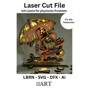 Gnomo con ombrello, lampada, multistrato, tagliato al laser