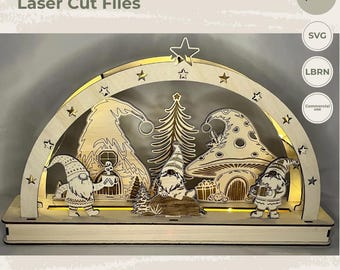 Laser Cut File Lichterbogen Wichtelhäuser 3mm | Schwibbogen SVG | Laserdatei Weihnachten | Weihnachtsdeko