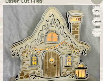 Christmas House Laser Cut File – Lighted Winter Cottage – Christmas Decor SVG