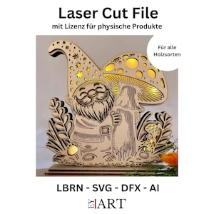 Laser Cut File / Gnome with Fly Agaric Mushroom / Autumn / Gnome / Lamp / Night Light