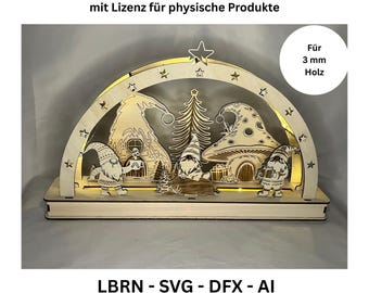 Laser Cut File Lichterbogen / Schwibbogen Wichtelhäuser 3mm