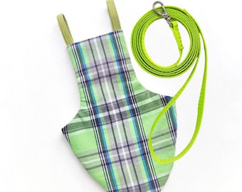 Pigeon Pants Bird Diaper Flightsuit - Lime Green Tartan with Matching Leash Offer