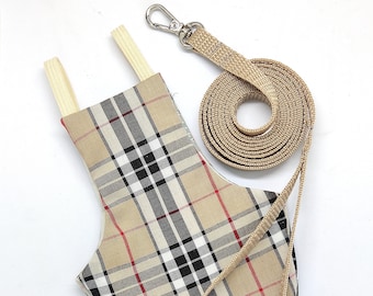 Pigeon Pants Fly Diaper Bird Diaper Flightsuit - "Birdberry" Beige Tartan with Matching Leash Offer
