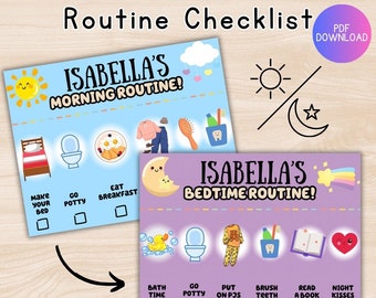 Lista di controllo della routine mattutina e serale, programma visivo personalizzato / Asilo prescolare Scuola domiciliare stampabile / Routine personalizzata Montessori