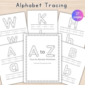 Planilhas de rastreamento do alfabeto A-Z / Pasta de trabalho de rastreamento ABC / Rastreamento de letras manuscritas / Planilhas pré-escolares e infantis para impressão / Rastreamento do alfabeto