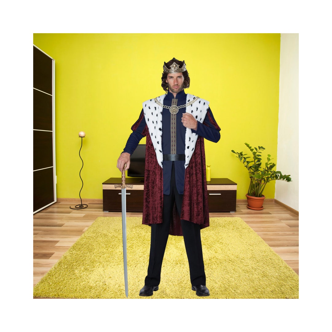 Royal King Costume For Adult Men – Full Set With Cape, Crown, Tunic, Pants, Belt & Necklace (Multiple Sizes XS-3XL)