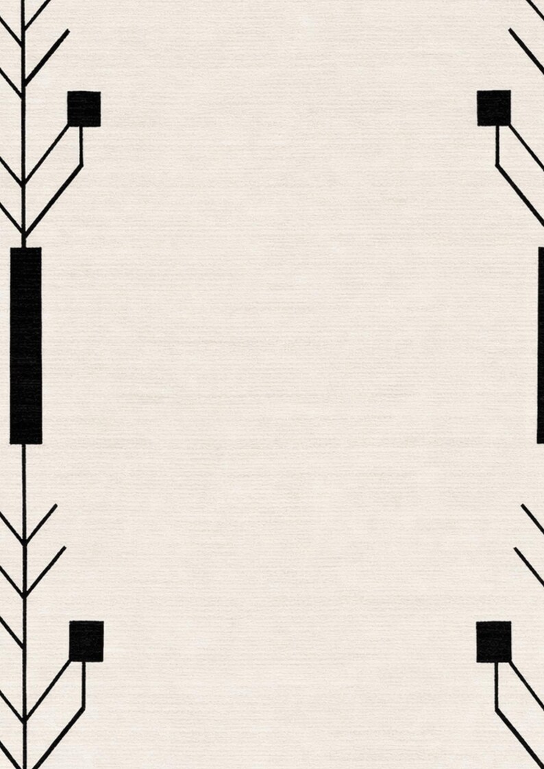 Deco Border Rug Black White Geometric Art Deco Border Rug, Minimalist Scandinavian ...