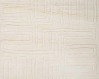 Hand Knotted Rug, Ivory Wool And Cotton Abstract Geometric Design