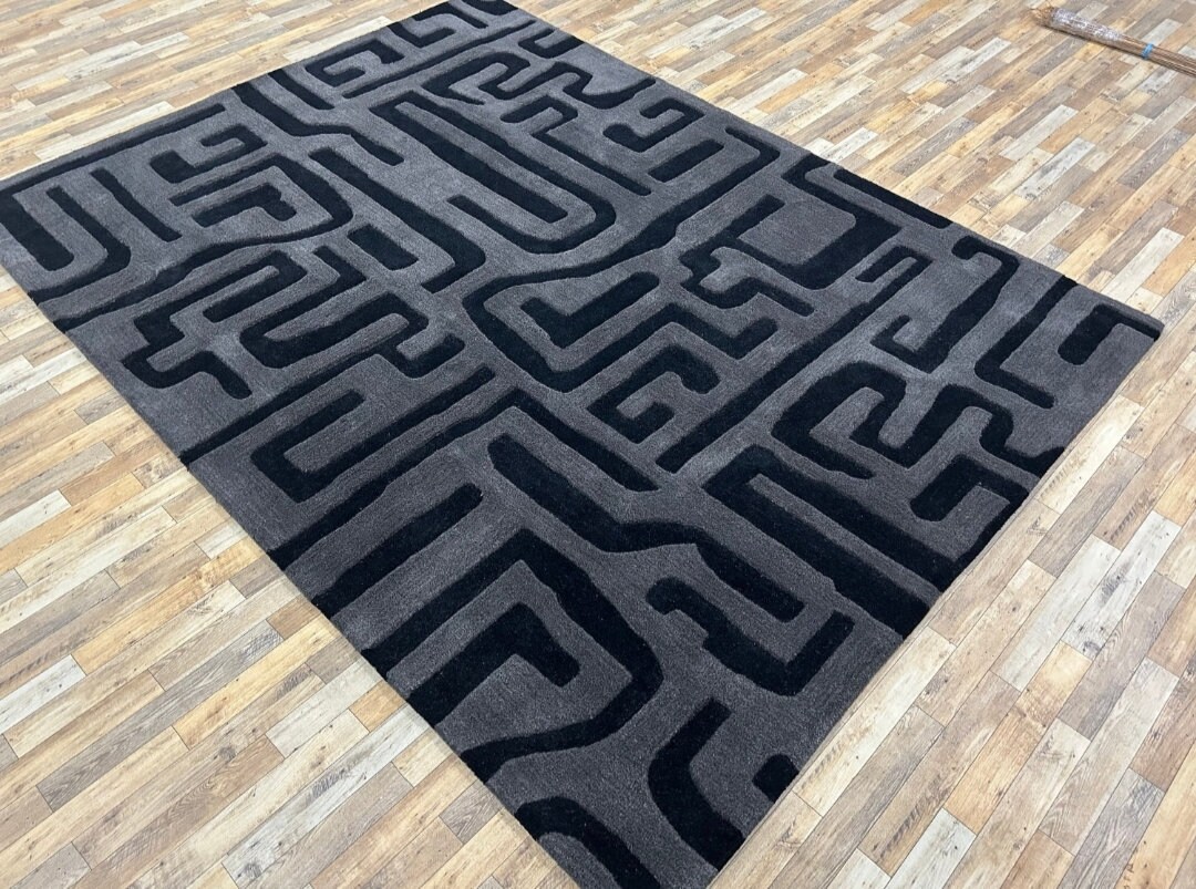 Maze Pattern Rug Modern Charcoal Maze Pattern Rug - Etsy