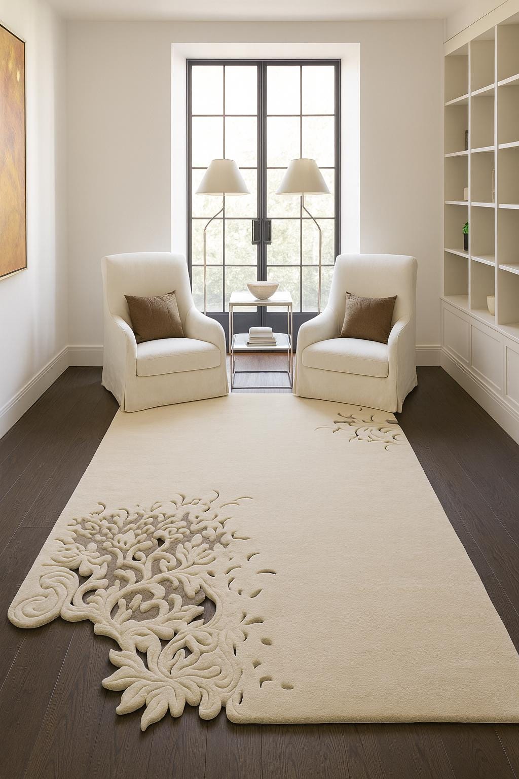 Hand-tufted Wool Area Rug: Cream Cutwork Floral Sculpted Design - Etsy