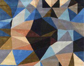 Hand-Tufted Wool Rug, Geometric Abstract Design, Earth Tone Carpet