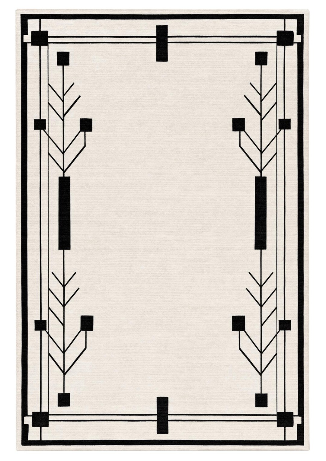 Deco Border Rug Black White Geometric Art Deco Border Rug, Minimalist Scandinavian ...