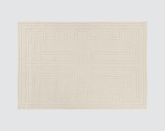 Woven Area Rug, Handwoven Wool with Ivory Geometric Border