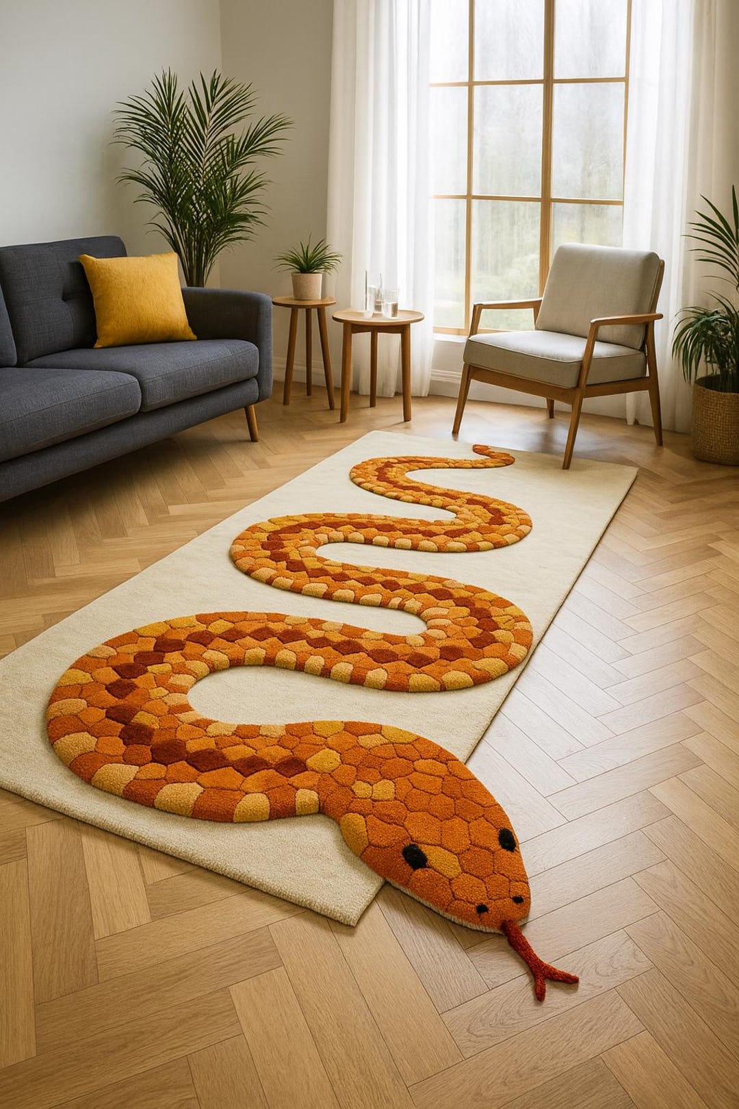Whitesnake Rug Hand-tufted Wool Snake Rug – Orange & Yellow Artistic Carpet - Etsy