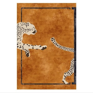 Luxury Leopard rug,Hand tufted rug.Leopard print rug. Running leopard rug,kids rug, soft rugs, Orange Leopard Area rug.5x3,4x6,5x8,6x9,8x10.