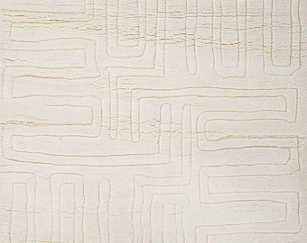 Alfombra de lana anudada a mano, diseño geométrico abstracto color marfil