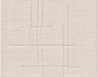 Hand Tufted Rug, Ivory Wool Area Piece with Modern High-Low Texture
