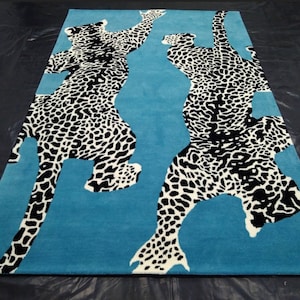 Luxury Leopard rug,Hand tufted rug.Leopard print rug.Blue rug,kids rugs, area rug, soft rugs, animal print rug, Area rug. 4x6,5x8,6x9,8x10.