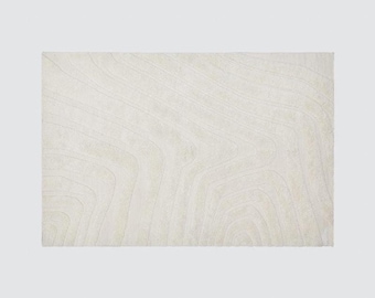 Hand Knotted Rug, Ivory Wool Abstract Carved Design, Custom Size