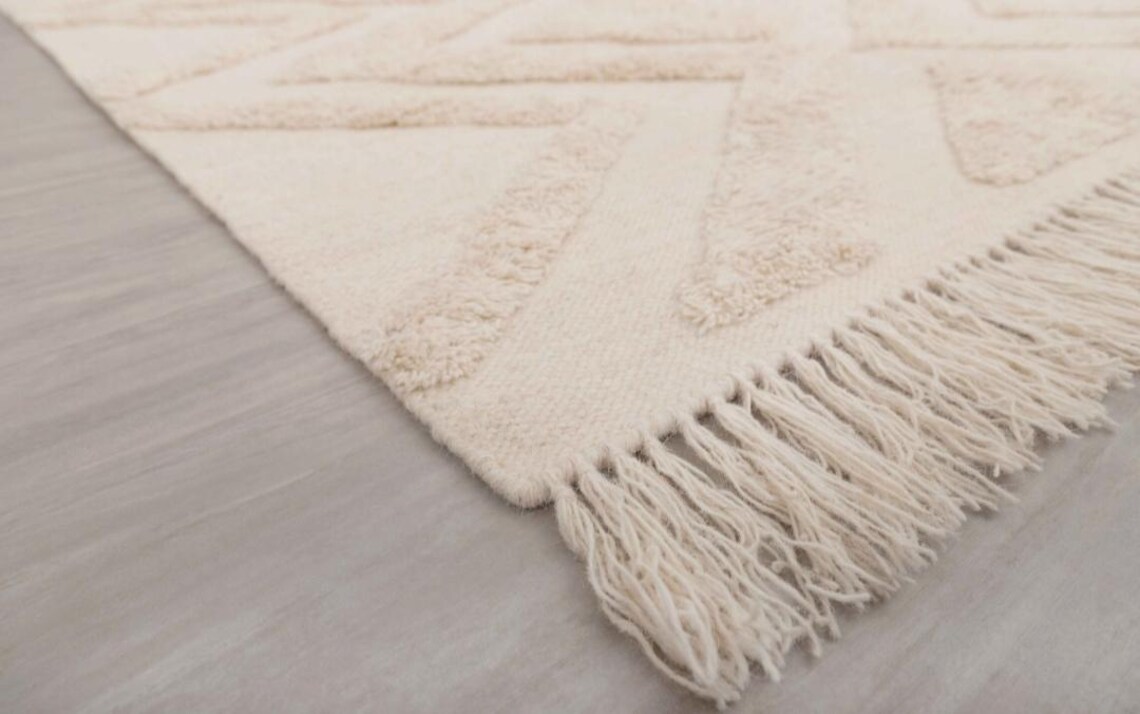 Moroccan Boho Rug Ivory White Wool Natural Hand Made, Customize in Any ...