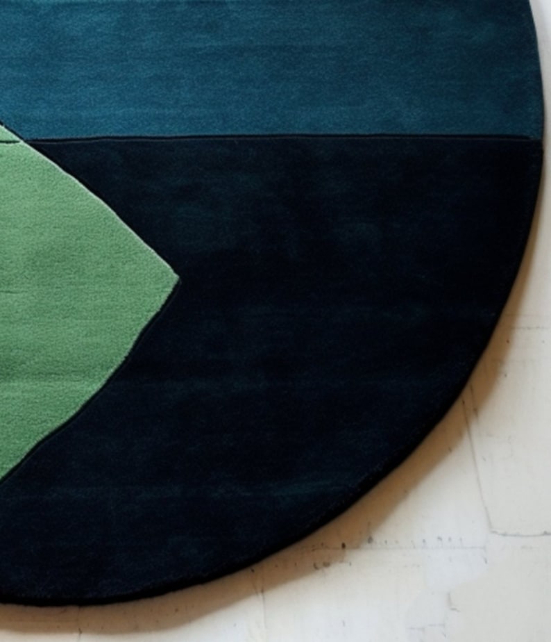 Globe Design Blue and Green Round Hand Tufted Handmade Rug for Living ...