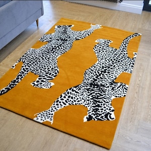 Orange Double Climbing Leopard rug,Hand tufted rug.Leopard print rug.kids rugs, Area rug,Soft rug,Animal print rug,1.6X1.6,4x6,5x8,6x9,8x10.