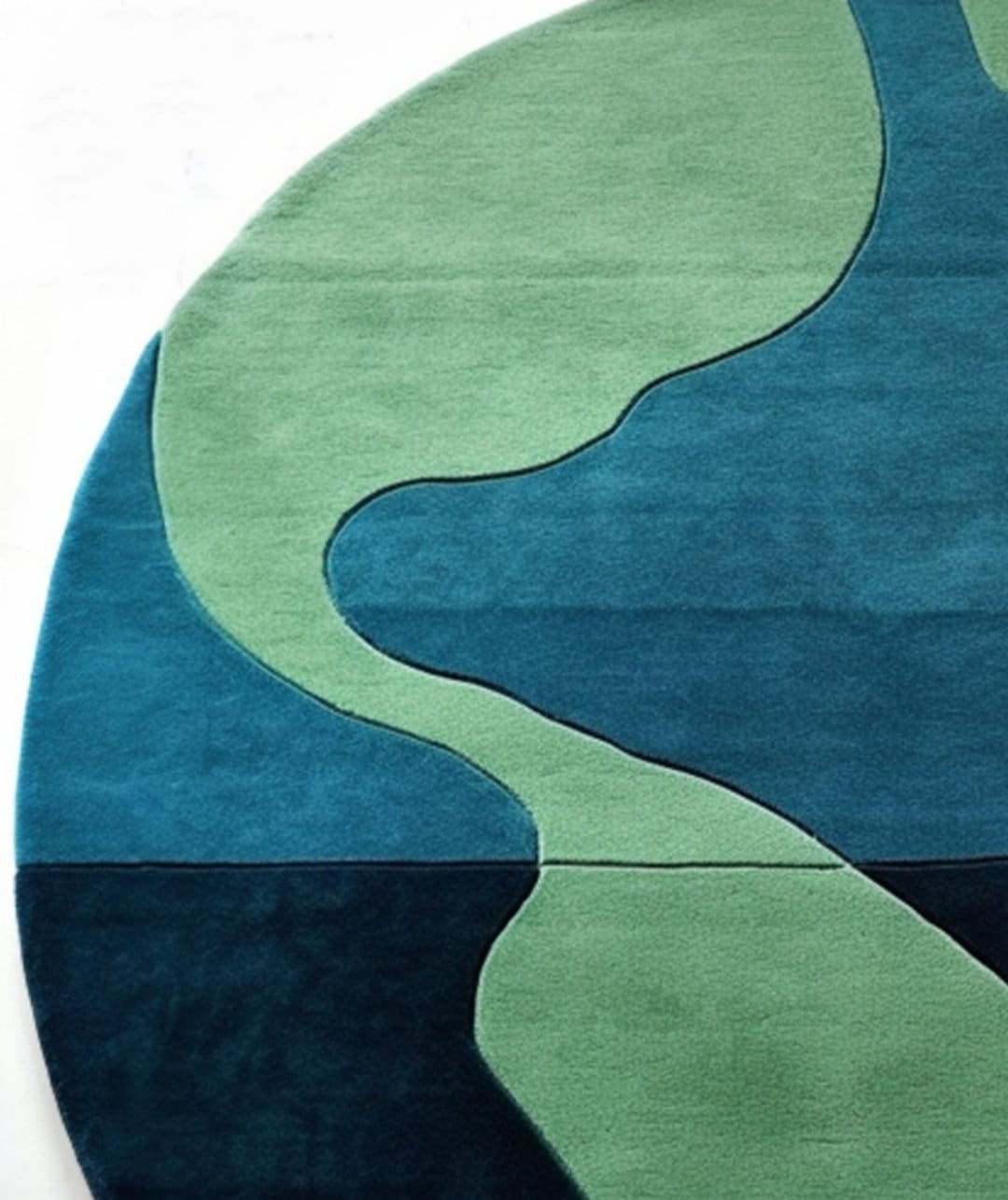 Globe Design Blue and Green Round Hand Tufted Handmade Rug for Living ...