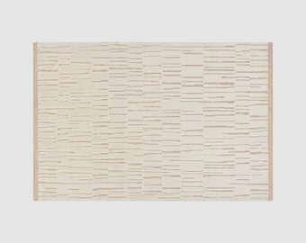 Luxury Ivory Area Rug, Modern Minimal Linear Textured Rug, Handmade Neutral Contemporary Carpet