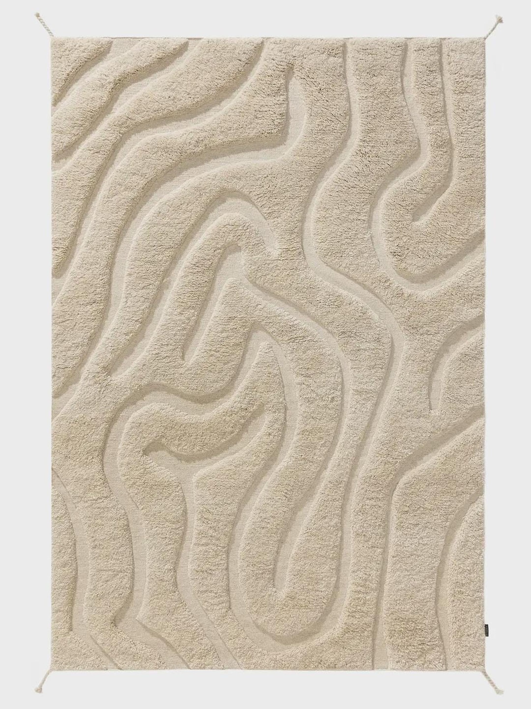 Wavy Edged Rug Handknotted Rug, Neutral Beige Wavy Pattern With High-low Carved ...