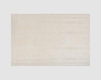 Ivory Textured Area Rug, Modern Minimal Geometric Rug, Handmade Neutral Living Room Bedroom Carpet