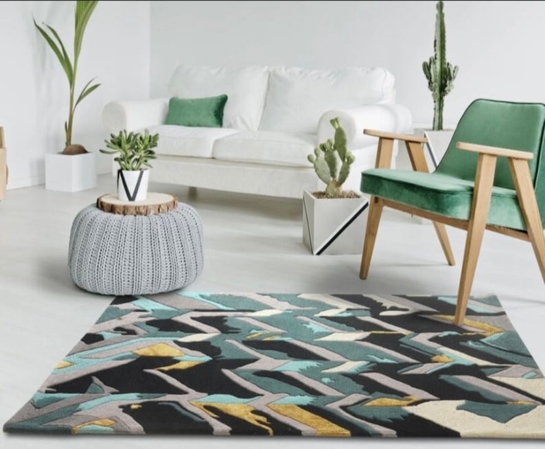 Overlap Blocks Wool Rug Hand-tufted Wool Rug: Multi-color Abstract Design - Etsy