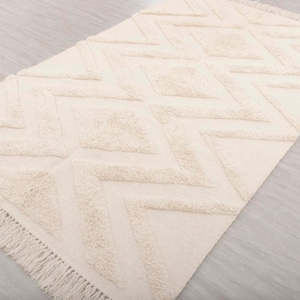 Moroccan Boho Rug Ivory White Wool Natural Hand Made, Customize in Any ...
