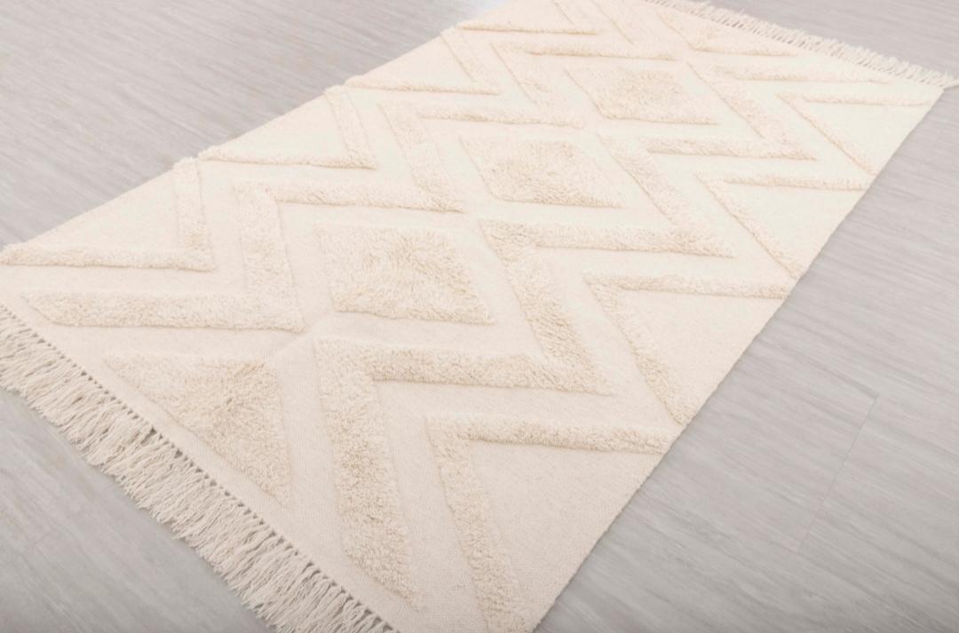 Moroccan Boho Rug Ivory White Wool Natural Hand Made, Customize in Any ...