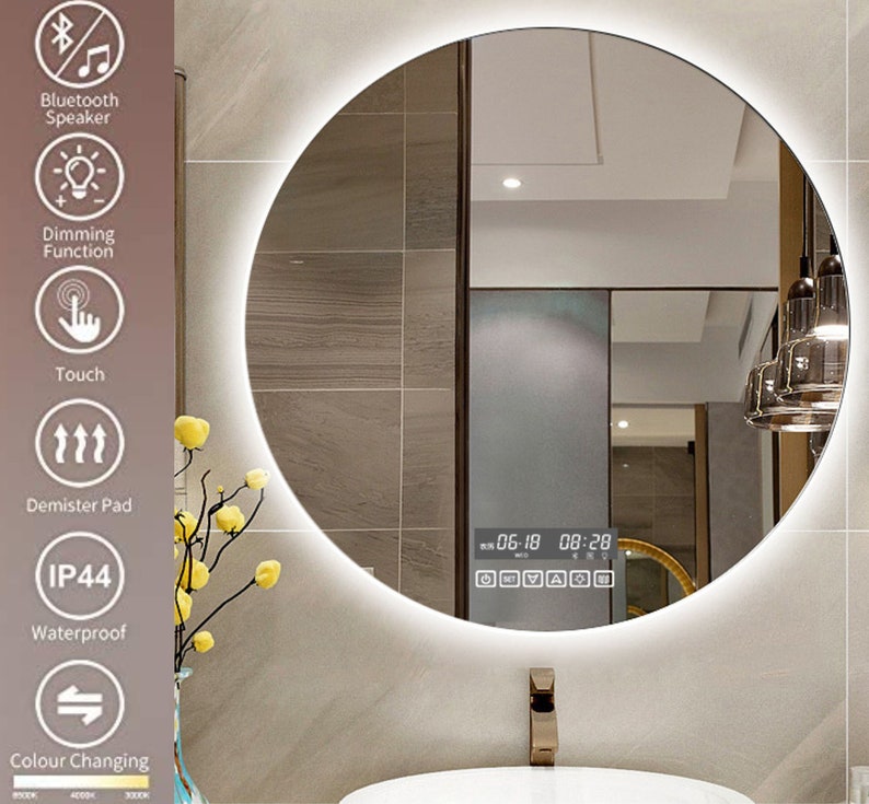 Led Round Bathroom Mirror With Lights Smart Dimmable Vanity - Etsy