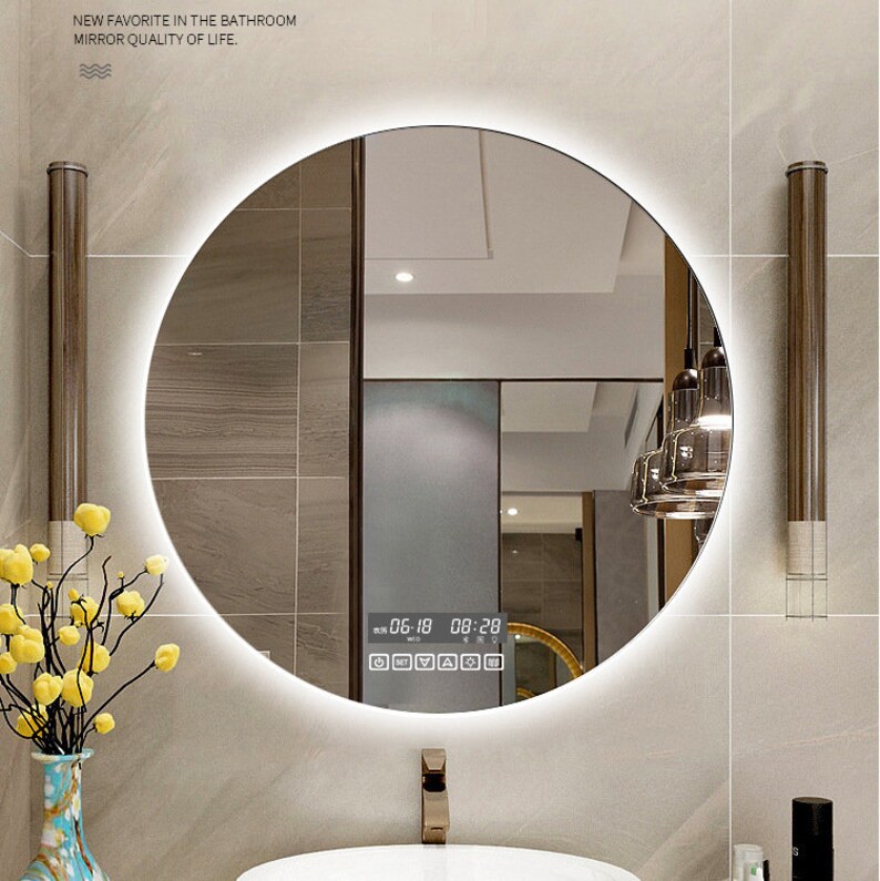 Led Round Bathroom Mirror With Lights Smart Dimmable Vanity Etsy