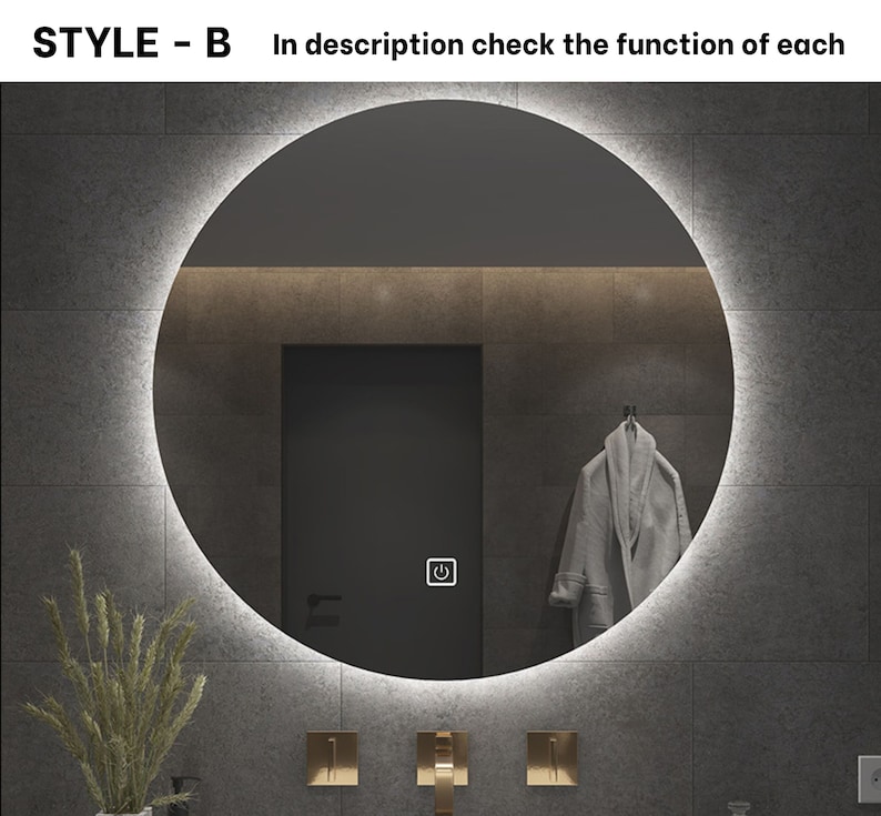 Led Round Bathroom Mirror With Lights Smart Dimmable Vanity Etsy