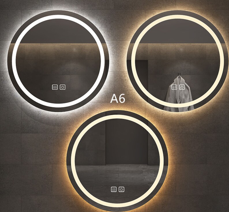 Led Round Bathroom Mirror With Lights Smart Dimmable Vanity Etsy