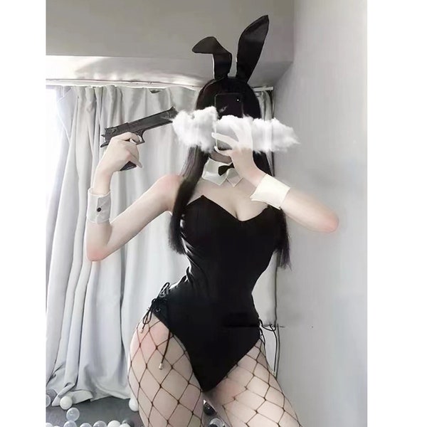 Bunny Girl Faux Leather Material Rabbit, conjunto de mujer de buena calidad que se puede usar para espectáculo de cómic, conjunto de mujer Anime Cosplay disfraz