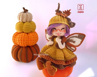 Bundle Crochet Doll Pattern: Autumn Fairy and Pumpkins, Fall Decoration Amigurumi Pattern, FPD Download File, English Tutorials, US Term