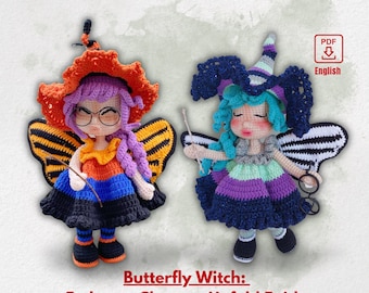 Halloween Doll Crochet Pattern - Bell, Monarch Butterfly Witch Amigurumi Doll Pattern, PDF English Tutorial Pattern (US term)