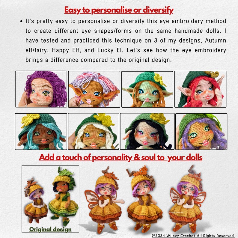 Instrucción fácil de bordado de ojos en la muñeca Elves de Wilozy, instrucción de patrón de bordado para ojos de Amigurumi, tutorial de ojos de bordado imagen 4